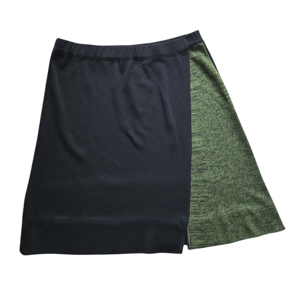 Ming Wang Black & Green Colorblock Knit Skirt~ Petite Small Minimalist